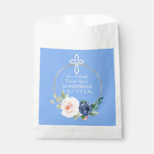 Luxury Pink Blue Floral Boy 1st Birthday & Baptism Favor Bag