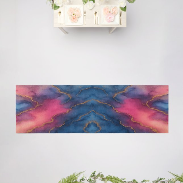 Luxury Pink Blue Gold Marble Area Rug (Insitu (Wedding))