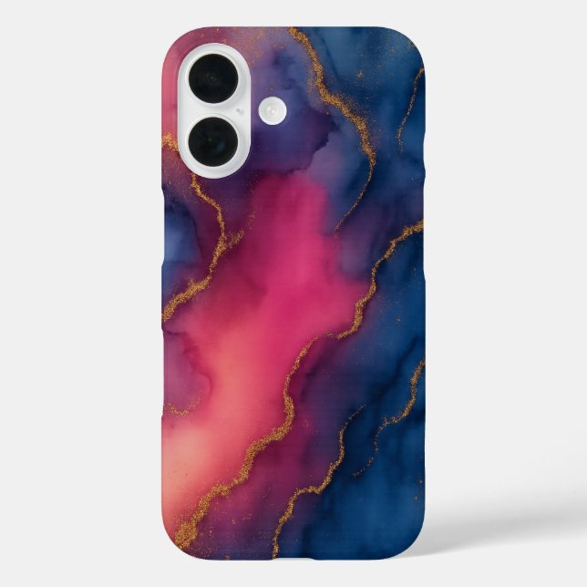 Luxury Pink Blue Gold Marble Phone Case (Back)