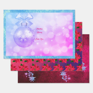 Luxury Pink & Blue Merry Christmas Holiday Spirit Wrapping Paper Sheets