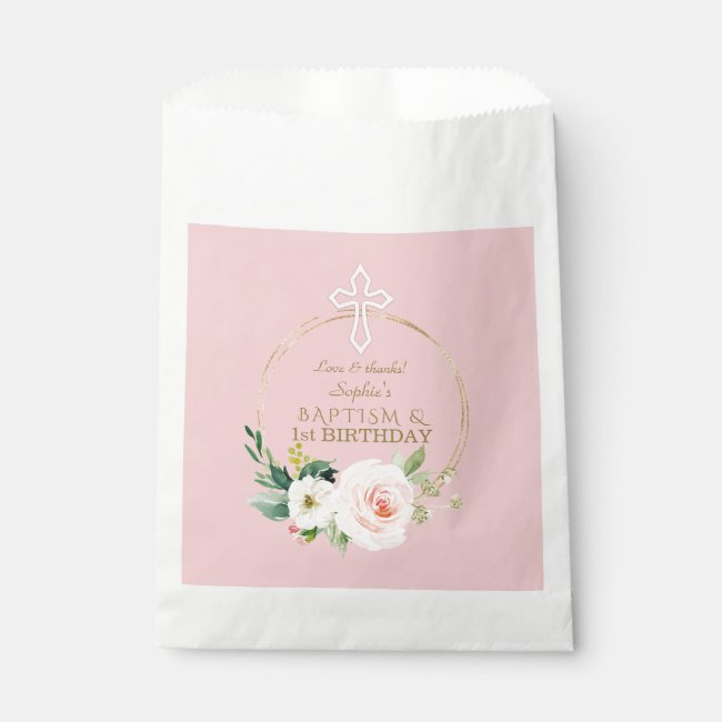 Luxury Pink Blush Floral 1st Birthday and Baptism Favor Bag