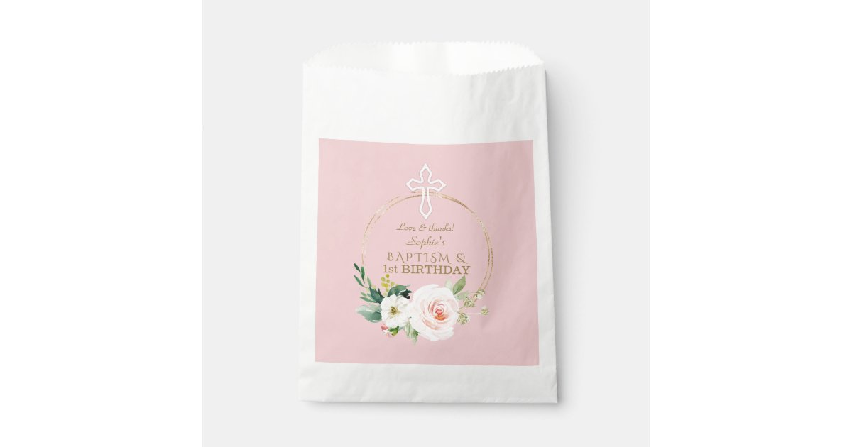 Luxury Pink Blush Floral 1st Birthday and Baptism Favor Bag | Zazzle