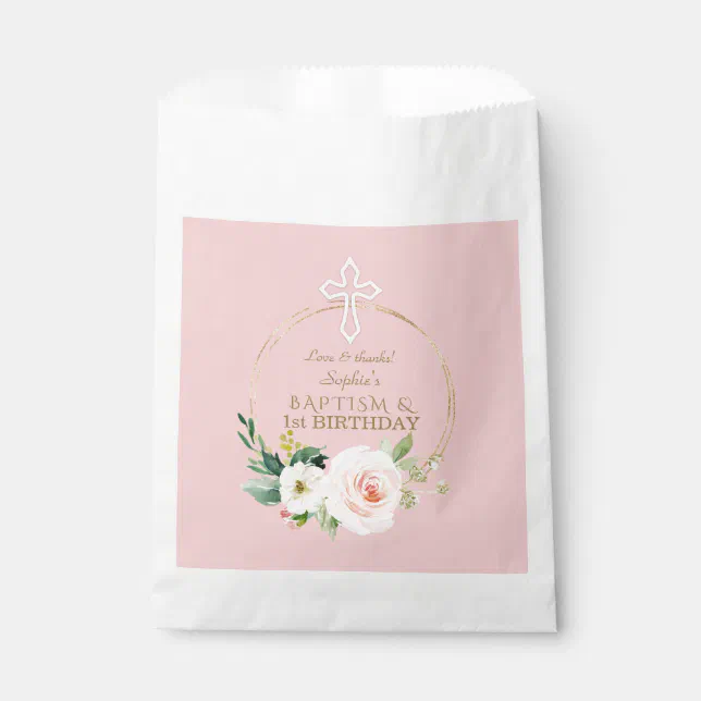 Luxury Pink Blush Floral 1st Birthday and Baptism Favor Bag | Zazzle