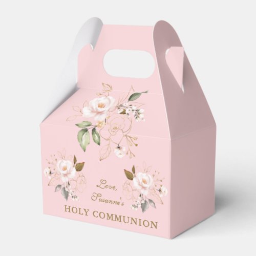 Luxury Pink Blush Gold Floral Holy Communion Favor Boxes