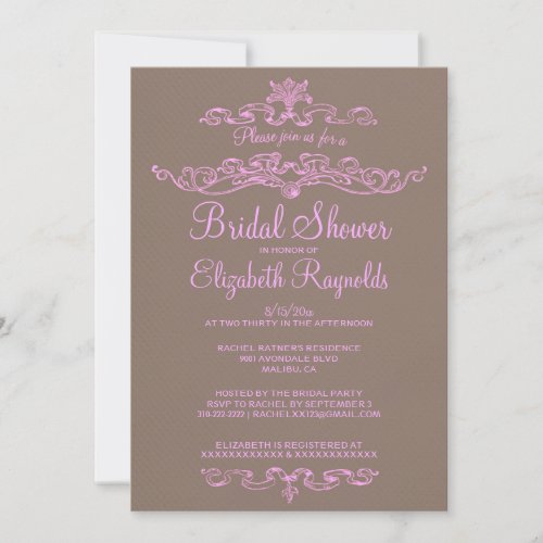 Luxury Pink &amp; Brown Bridal Shower Invitations