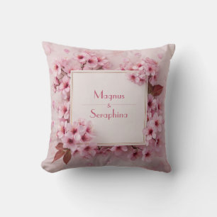 Luxury Pink Cherry Blossom Marble Texture Throw Pillow