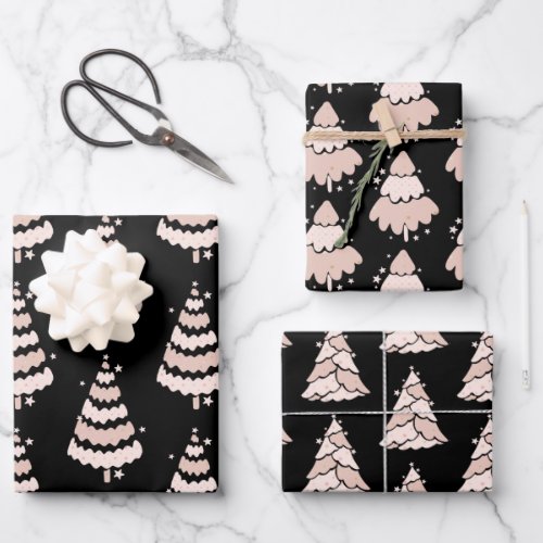 Luxury Pink Christmas Tree Pattern Elegant Simple Wrapping Paper Sheets