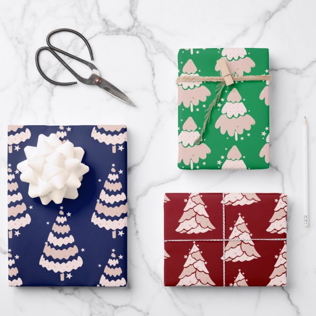 Luxury Pink Christmas Tree Pattern Elegant Simple  Wrapping Paper Sheets (Front)