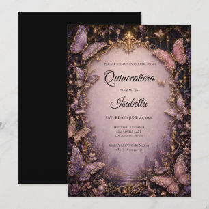 Luxury Pink Fairy Butterflies Quinceañera Invitation