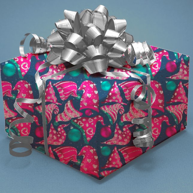 Luxury pink faux glitter gnomes hats Christmas Wrapping Paper Sheets (Creator Uploaded)