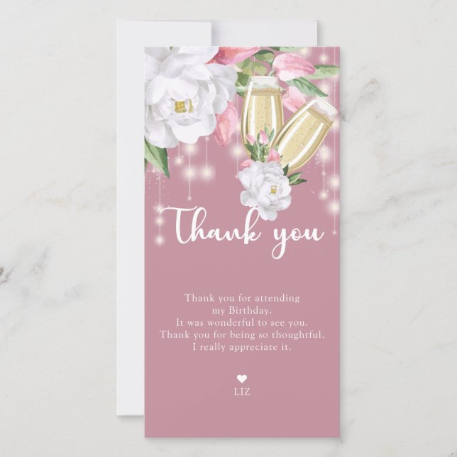 Luxury Pink Floral 30th Birthday Thank You Card (Front)