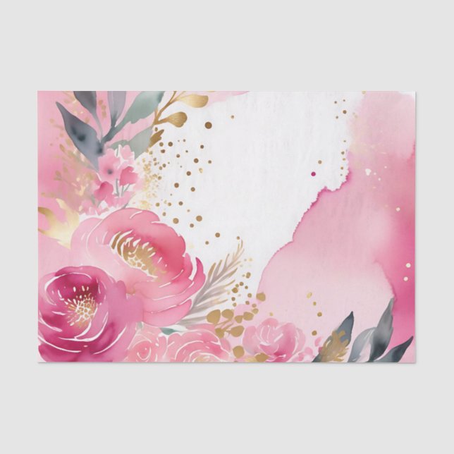 Luxury Pink Floral Gold Tissue Paper (Front)