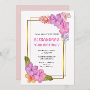 Luxury Pink Floral Tropical 93rd birthday Invitation