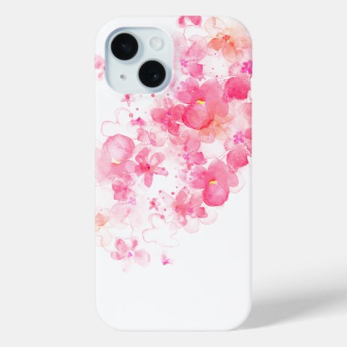 Luxury Pink Flowers Floral Watercolor Abstract Art iPhone 15 Case