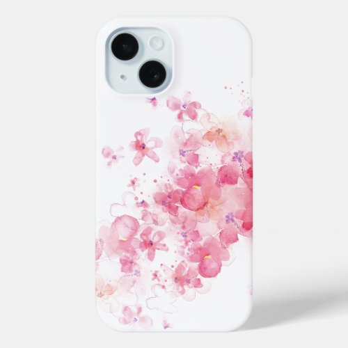 Luxury Pink Flowers Floral Watercolor Abstract Art iPhone 15 Case