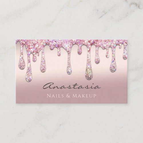 Luxury Pink Foil Glitter Drips Makeup Artist Business Card