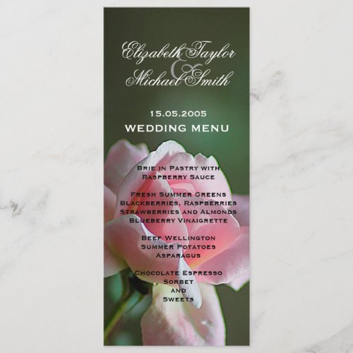 Luxury Pink Garden Rose Wedding Menu