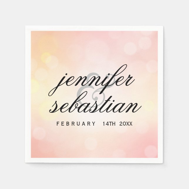 Luxury Pink glitter bokeh WEDDING MONOGRAM Napkins (Front)