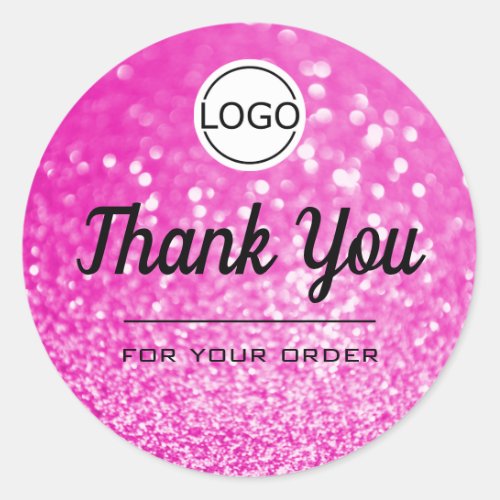 Luxury Pink Glitter Elegant Minimalist Thank You Classic Round Sticker