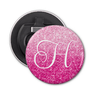 Luxury Pink Glitter Gradient Monogram Bottle Opener