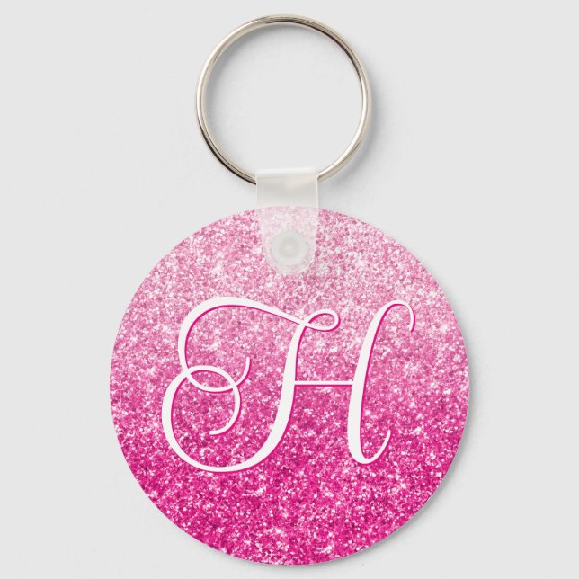 Luxury Pink Glitter Gradient Monogram Keychain (Front)