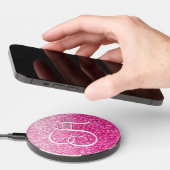 Luxury Pink Glitter Gradient Monogram Wireless Charger (Hand)