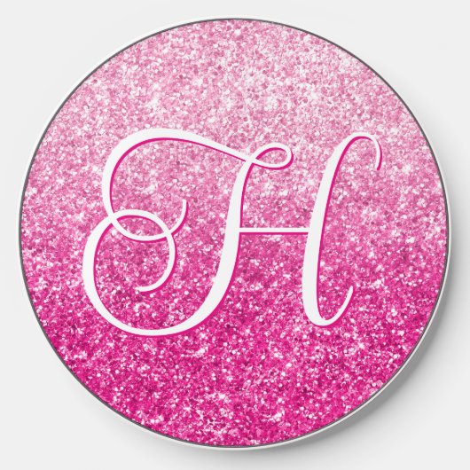 Luxury Pink Glitter Gradient Monogram Wireless Charger (Front)
