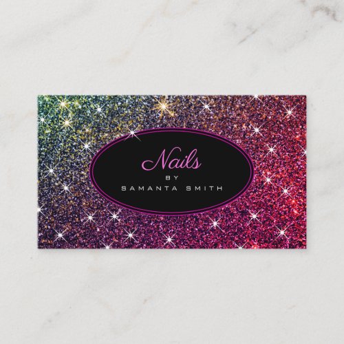 Luxury Pink Glitter Trendy Luminous Stars Nails Business Card