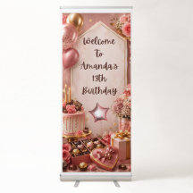 Luxury Pink Gold Birthday Retractable Banner