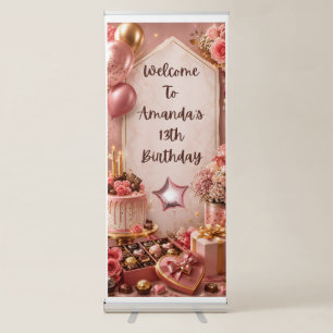 Luxury Pink Gold Birthday Retractable Banner