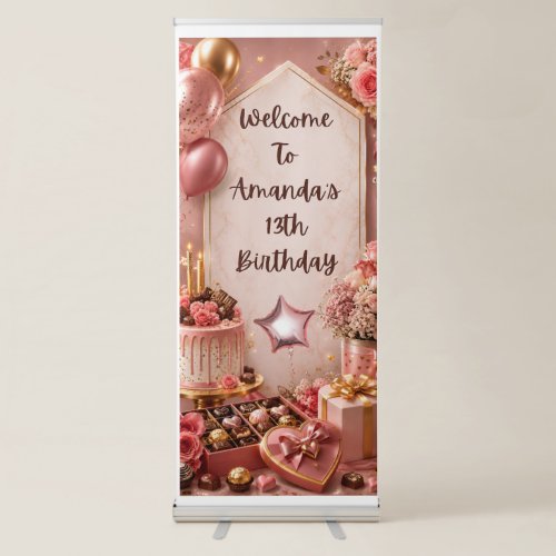 Luxury Pink Gold Birthday Retractable Banner