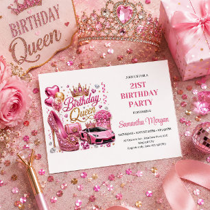 Luxury Pink Gold Confetti Birthday Queen Invite