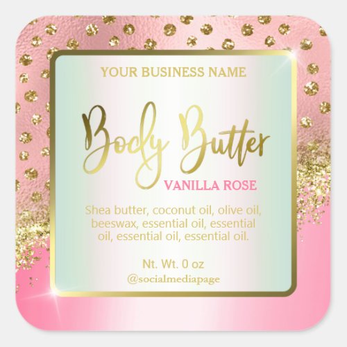Luxury Pink Gold Confetti Dots Body Butter Labels