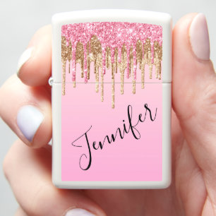 luxury pink gold dripping glitters personalized zippo lighter