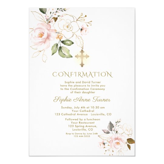 Luxury Pink Gold Floral Girl Confirmation Invitation | Zazzle.com