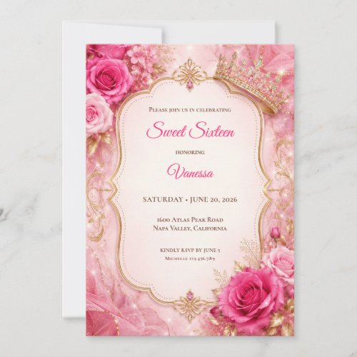 Luxury Pink Gold Floral Sweet 16 Invitation