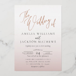 Luxury Pink Gold Foil Calligraphy Wedding Invitati Invitation