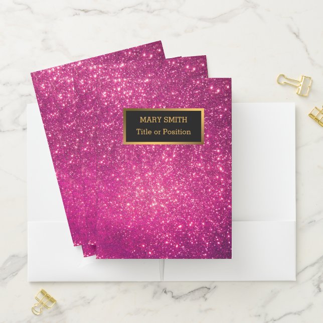 Luxury Pink Gold Glitter Add Your Text Gift Pocket Folder (In Situ)