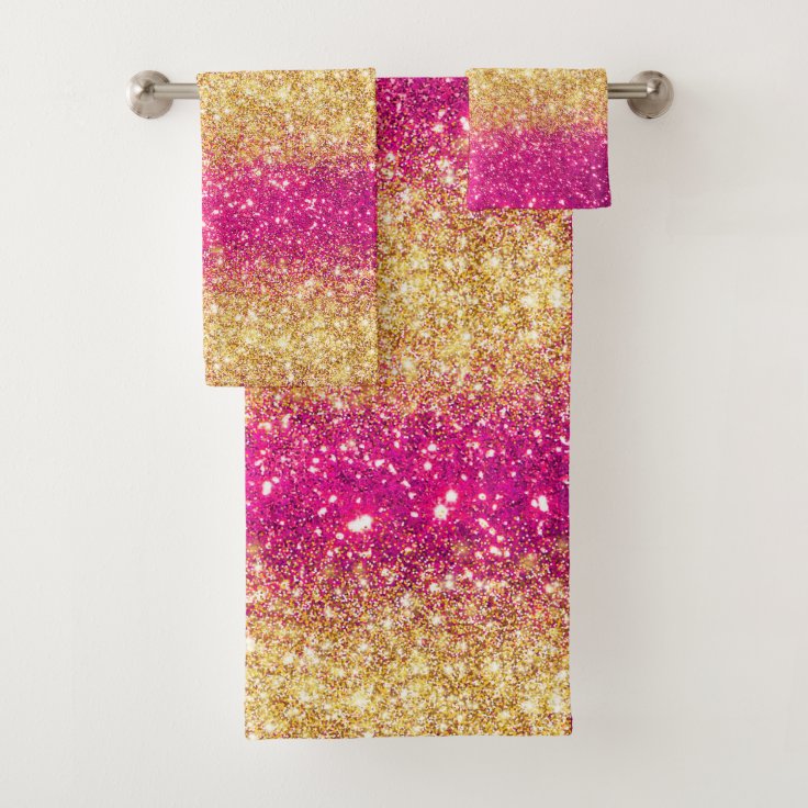 Luxury Pink Gold Glitter Bath Towel Set Zazzle