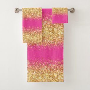 Luxury Pink Gold Glitter Bath Towel Set