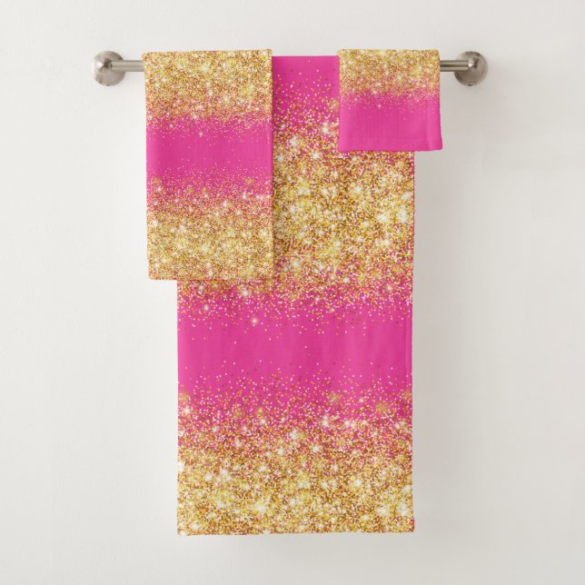 Luxury Pink Gold Glitter Bath Towel Set (Insitu)
