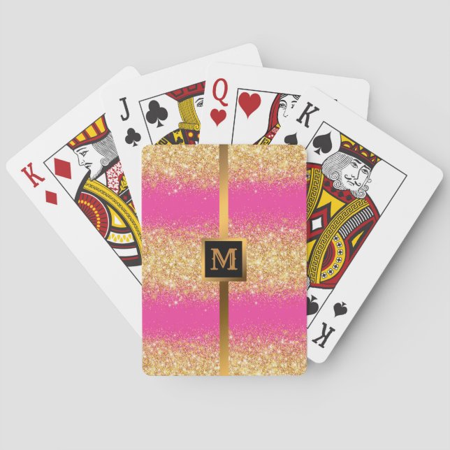 Luxury Pink Gold Glitter Poker Cards (Back)