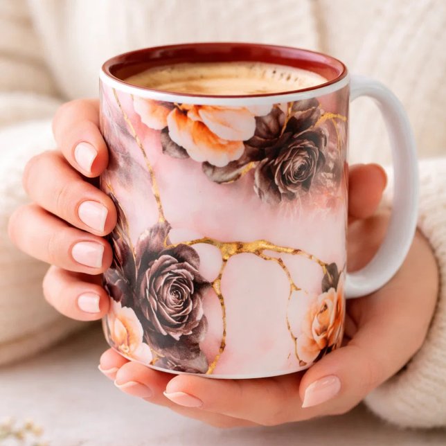 Luxury pink & Gold Marble Coffee Mug –black rose (Creator Uploaded)