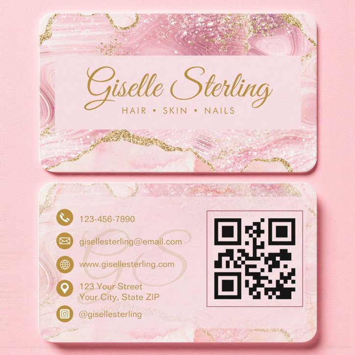 Luxury Pink Gold Marble QR Code Business Card