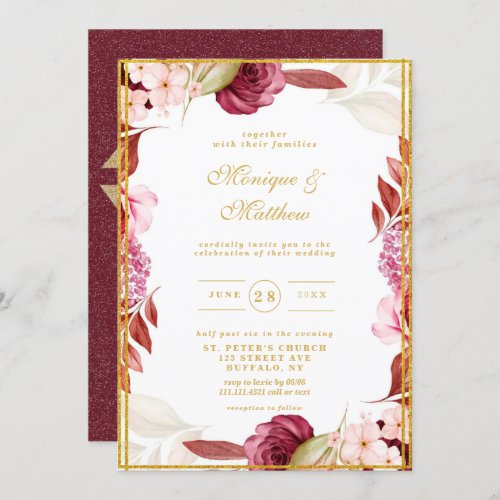 Luxury Pink Gold Peony Glitter Typography Wedding  Invitation