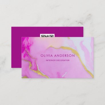 Luxury Pink Gold QR Code Fashion Trendy Modern Business Card