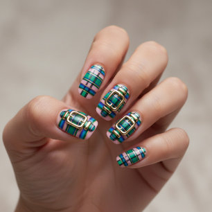 Luxury Pink & Green Plaid Buckle 3D-Effect Minx Nail Art