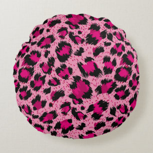 Luxury pink leopard, vintage pattern. round pillow