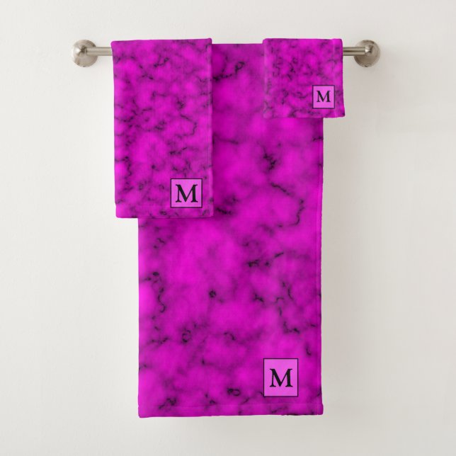 Luxury Pink Marble Monogrammed Bath Towel Set (Insitu)