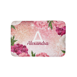 Luxury Pink Monogram Glitter Bath Mat
